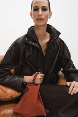 ZARA МИНИ-ПЛОСКАЯ КОЖАНАЯ СУМКА С БАНТОМ, ОРАНЖЕВЫЙ