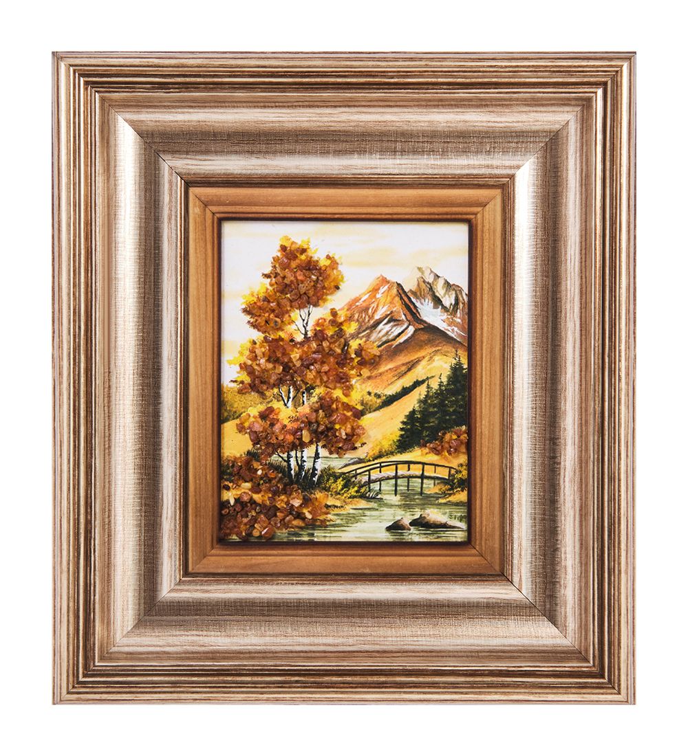 AMB-04/10 Картина «Горный пейзаж» (с янтарной крошкой) H-18см