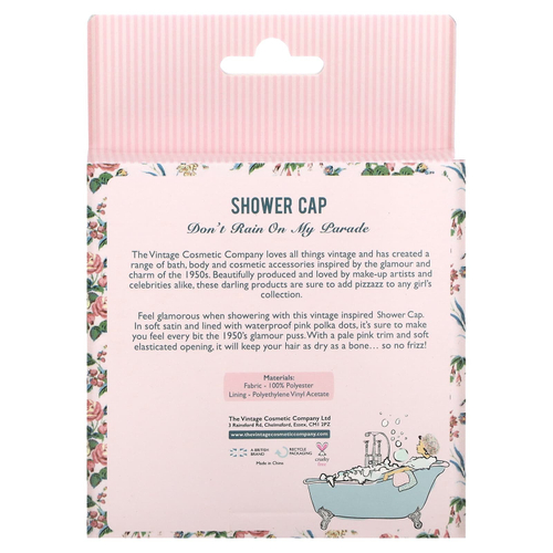 The Vintage Cosmetic Company, Шапочка для душа, розовый сатин с цветочным принтом, 1 шт.