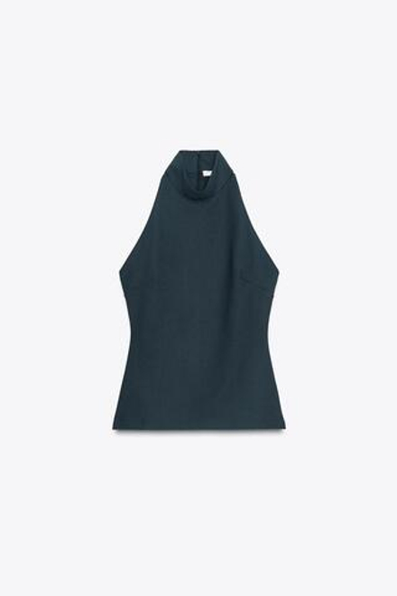 ZARA КРЕПОВЫЙ ТОП С ГОРЛОВИНОЙ ХАЛТЕР, НЕФТЯНОЙ