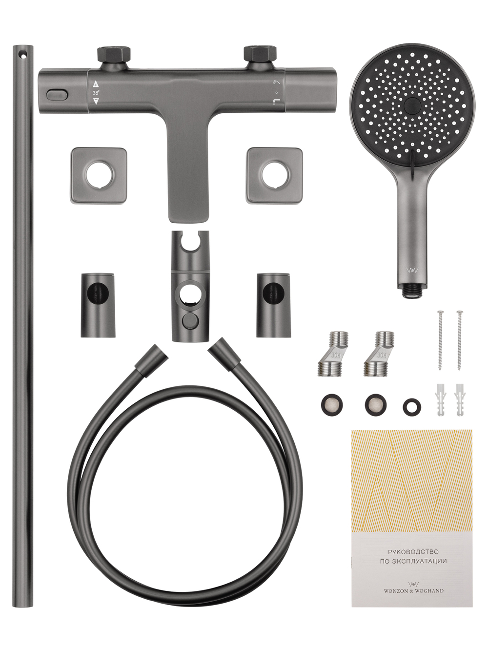 Смеситель для ванны с душевым гарнитуром и термостатом WONZON & WOGHAND SOLID, Темный графит (WW-C2011-A-BGG)