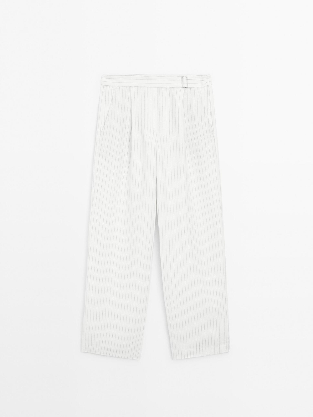 Massimo Dutti Брюки из 100% льна в полоску с пряжкой, белый