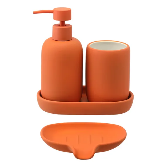 Набор ванных принадлежностей с подставкой flow, терракотовый, 4 пред.