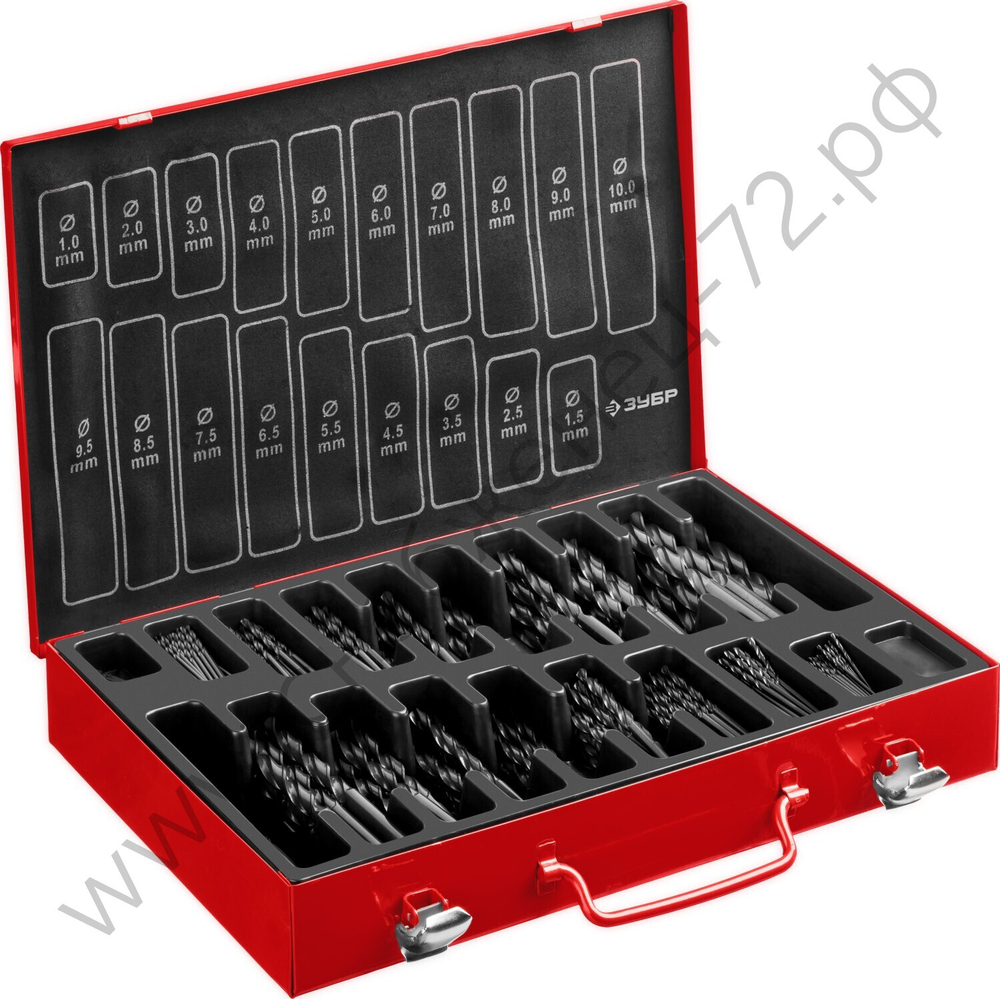 ЗУБР МАСТЕР 370шт(1-10мм), Набор сверл по металлу, сталь Р4М2, класс В, мет.бокс