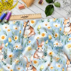 Ткань премиум шифон весенние зайцы