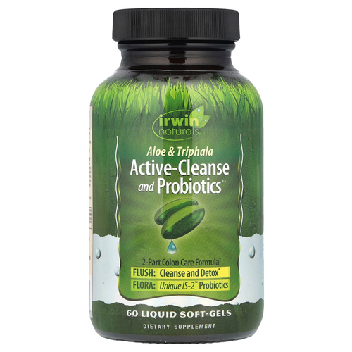 Irwin Naturals, Active-Cleanse and Probiotics, с алоэ и трифалой, 60 мягких желатиновых капсул с жидкостью