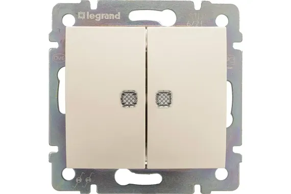 Выключатель Legrand Valena 2 клавиши с индикатором проходной слоновая кость 14207