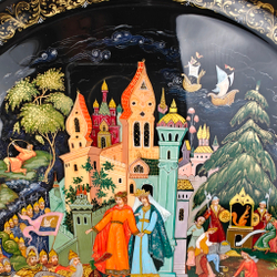 Коллекционная тарелка "Сказка о царе Салтане" с росписью (лаковая миниатюра Палех)
