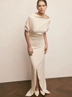 Платье в пол с коротким рукавом молочное Moonlight Elegance