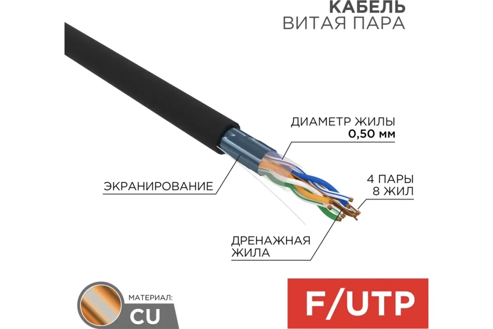 Кабель FTP 4PR 24AWG CAT5e 305м REXANT OUTDOOR 01-0146