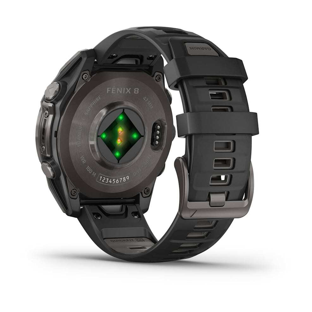 Смарт-часы Garmin Fenix 8, AMOLED Sapphire, 47 мм, угольно-черный DLC, пепельно-черный силиконовый ремешок, 010-02904-21