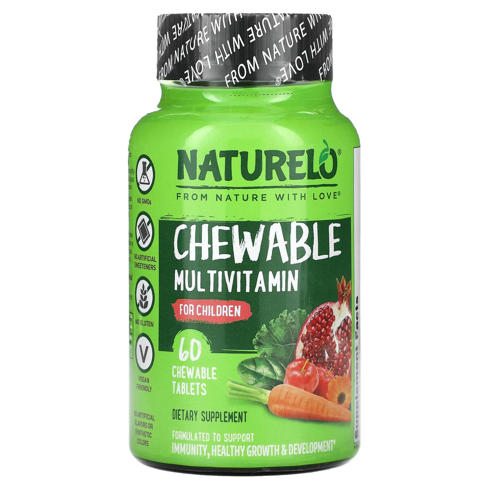 NATURELO, Жевательные мультивитамины для детей, 60 жевательных таблеток