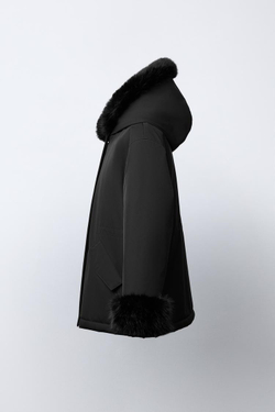 ZARA ПАРКА С КАПЮШОНОМ И ИСКУССТВЕННЫМ МЕХОМ, ЧЕРНЫЙ