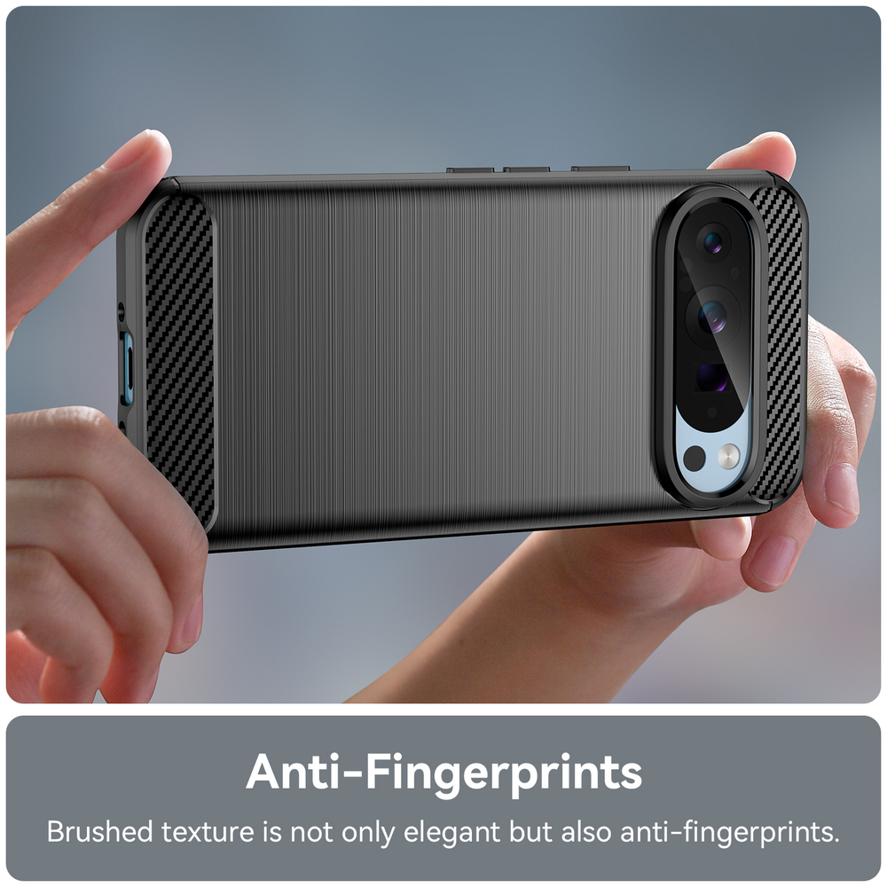 Чехол черного цвета с дизайном под карбон на Google Pixel 9 Pro, серия Carbon от Caseport