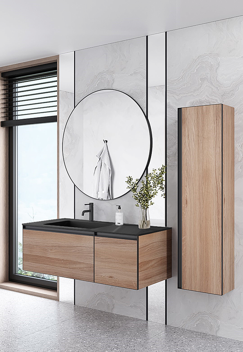 Тумба с раковиной Armadi Art QUATRO 2 120 WILLOW/профиль ANTHRACITE/раковина ANTHRACITE