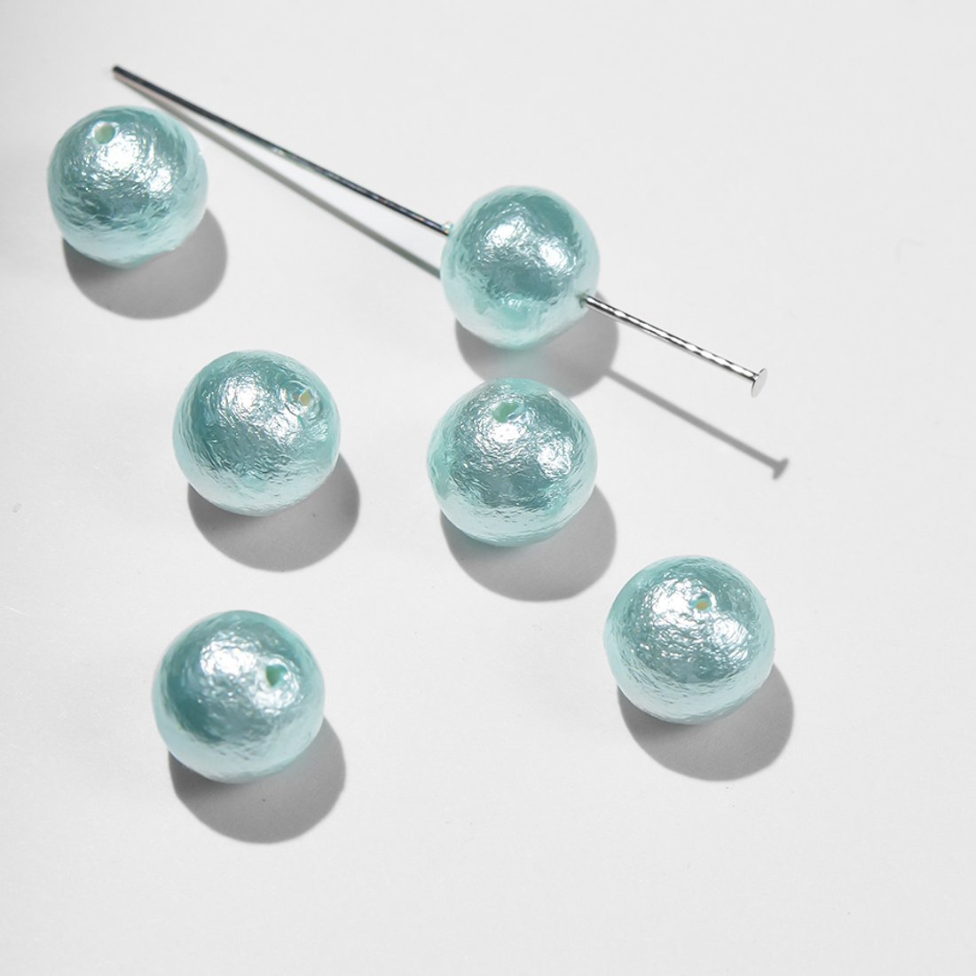 Хлопковый жемчуг, оттенок "Aqua", шар 12мм, сквозное отверстие