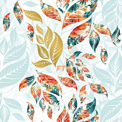 Кулир (принт). Винтажные цветы на листьях