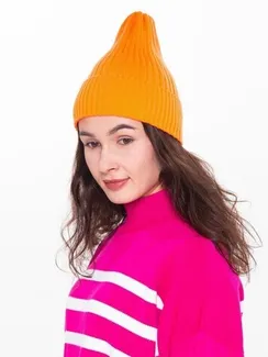 Шапка женская зимняя, цвет оранжевый, размер 52-56
