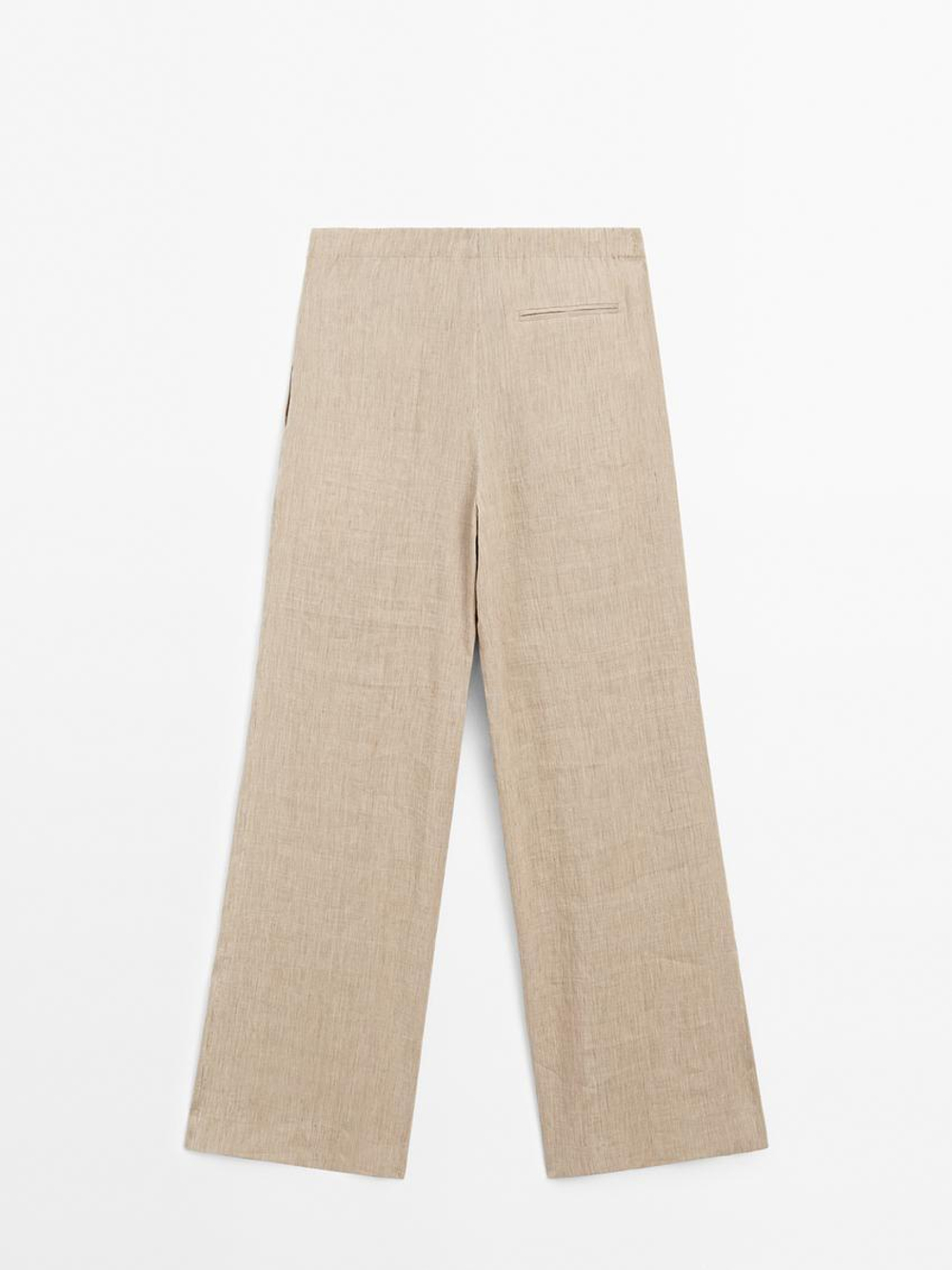 Massimo Dutti Костюмные брюки свободного кроя из смесового льна, бежевый