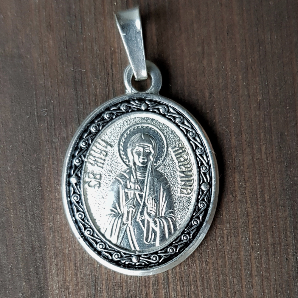 Нательная именная икона святая Марина с серебрением