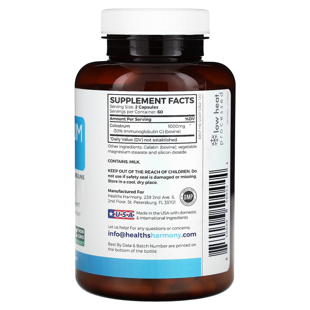 Healths Harmony, Молозиво 30% IGG, 120 капсул (500 мг на капсулу)