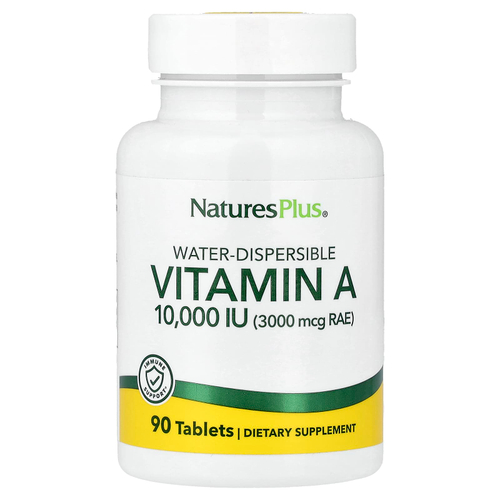 NaturesPlus, водорастворимый витамин A, 10 000 МЕ (3000 мкг), 90 таблеток