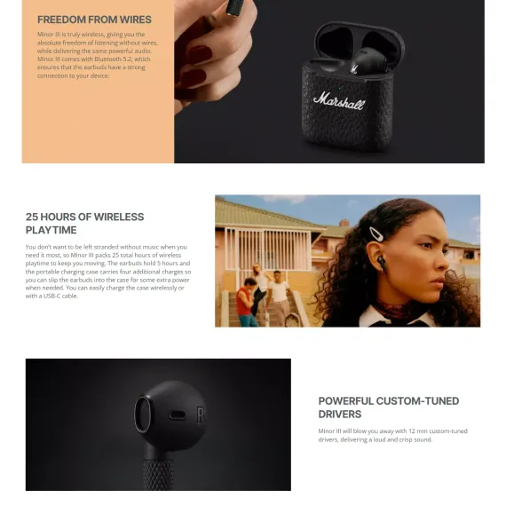 Qulaqcıq / Наушники / Headphones Marshall Minor III True Wireless black