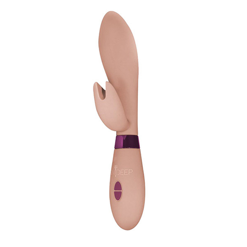 Бежевый вибратор 20,5см с клиторальным отростком Indeep Leyla Beige