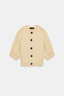 ZARA КАРДИГАН С ОБЪЕМНЫМИ РУКАВАМИ, ЯИЧНО-ЖЕЛТЫЙ