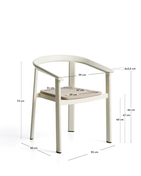 Уличный стул Erice из алюминия и шнура цвета экрю