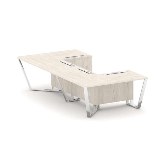 Steel Meet Стол переговорный П-образный MDK-PR.B.SP-07P Денвер Светлый/Нержавеющая Сталь/Хром 1600*3