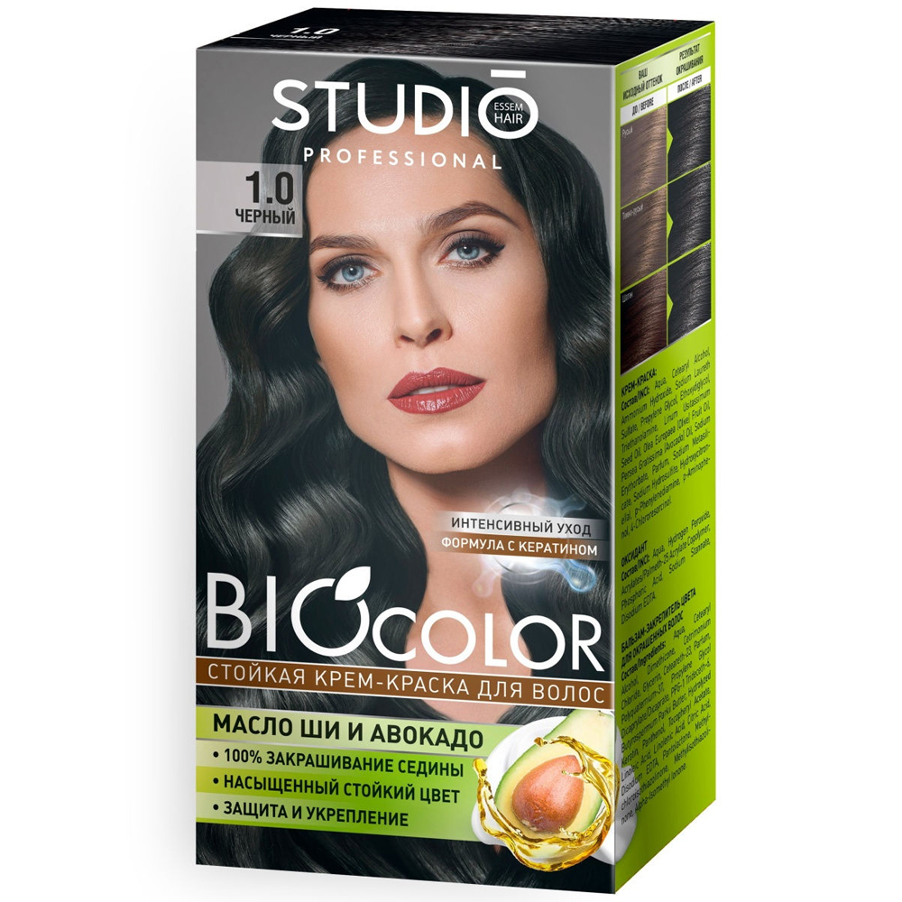 Essem Hair Studio Professional BioColor стойкая крем-краска для волос, 1.0 Черный, 115 мл