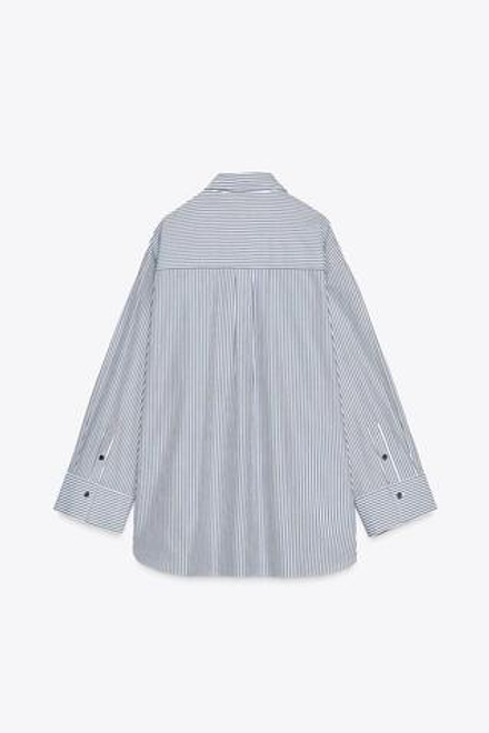 ZARA ПОПЛИНОВАЯ РУБАШКА В ПОЛОСКУ — ZW COLLECTION, БЕЛЫЙ/МОРСКОЙ СИНИЙ