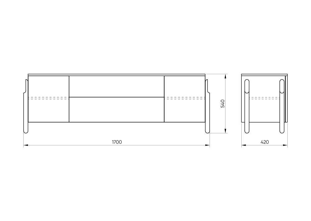 Тумба Basic 2 двери 2 ящика ширина 170 см (дымка)