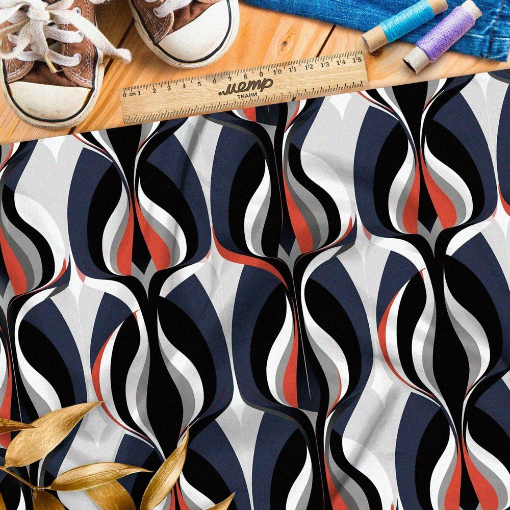 Ткань премиум интерлок ретро орнамент