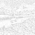 Cats and Their Cute Friends on a Flower Path. Coloring Book