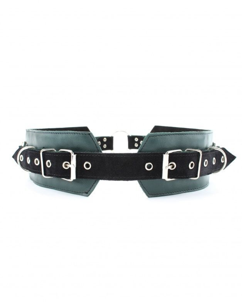 Изумрудный пояс с колечками для крепления наручников Emerald Leather Belt (Размер: S-M-L) (Цвет: изумрудный)