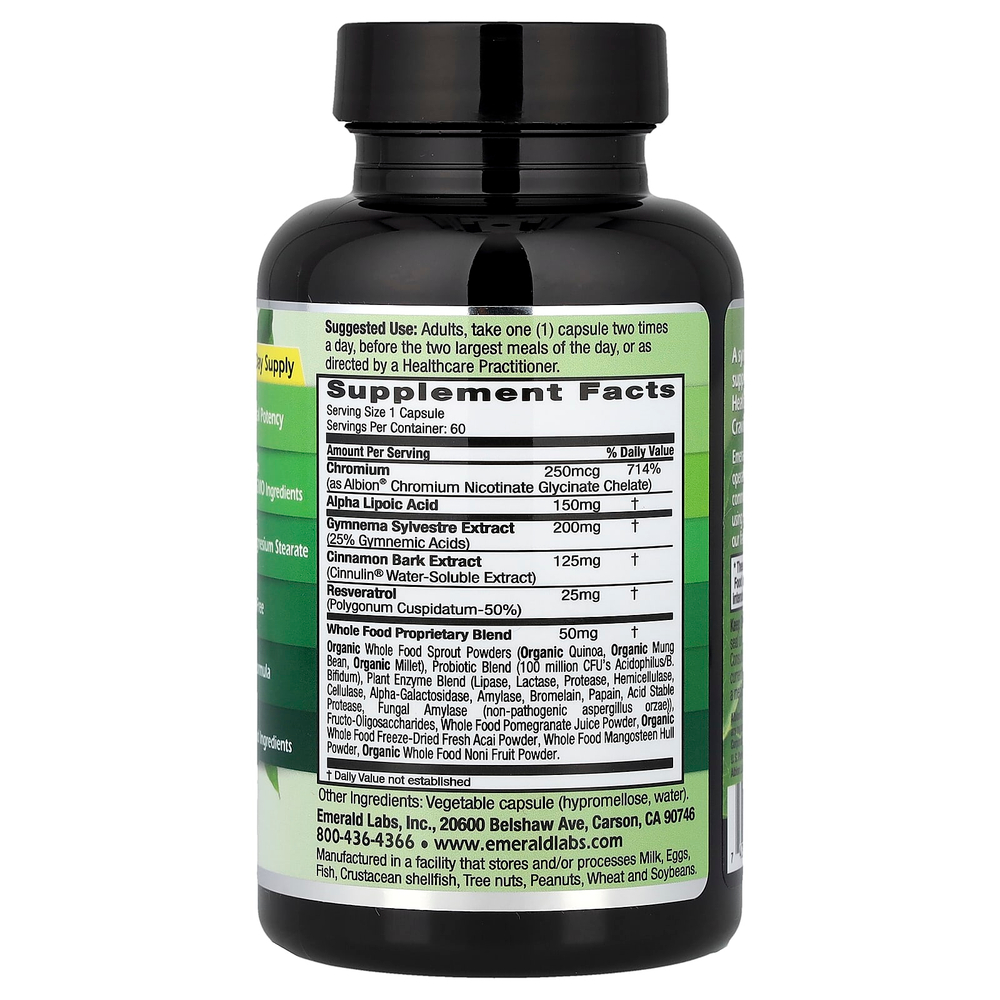 Emerald Laboratories, добавка для здоровья сахара в крови, 60 растительных капсул