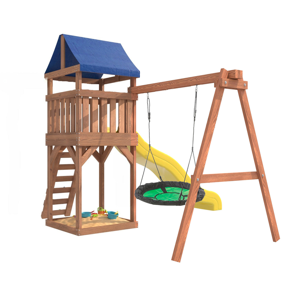 Детская площадка Сlassic с качелями гнездо Свиби в зеленом цвете IgroWoods для улицы и дачи