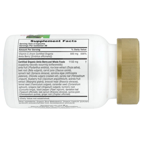 NaturesPlus, Source of Life Garden®, витамин C, ягоды амлы, 60 веганских капсул