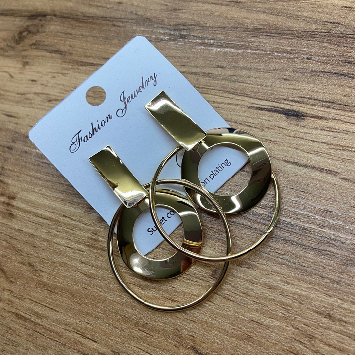 Серьги-гвоздики Пластина прямоугольник вогнутый подвеска круг рамка круг изогнутый металл золотистый