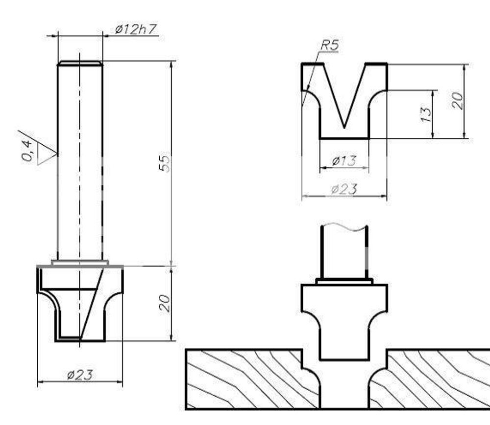 PCD фреза D.23x20x75 S.12