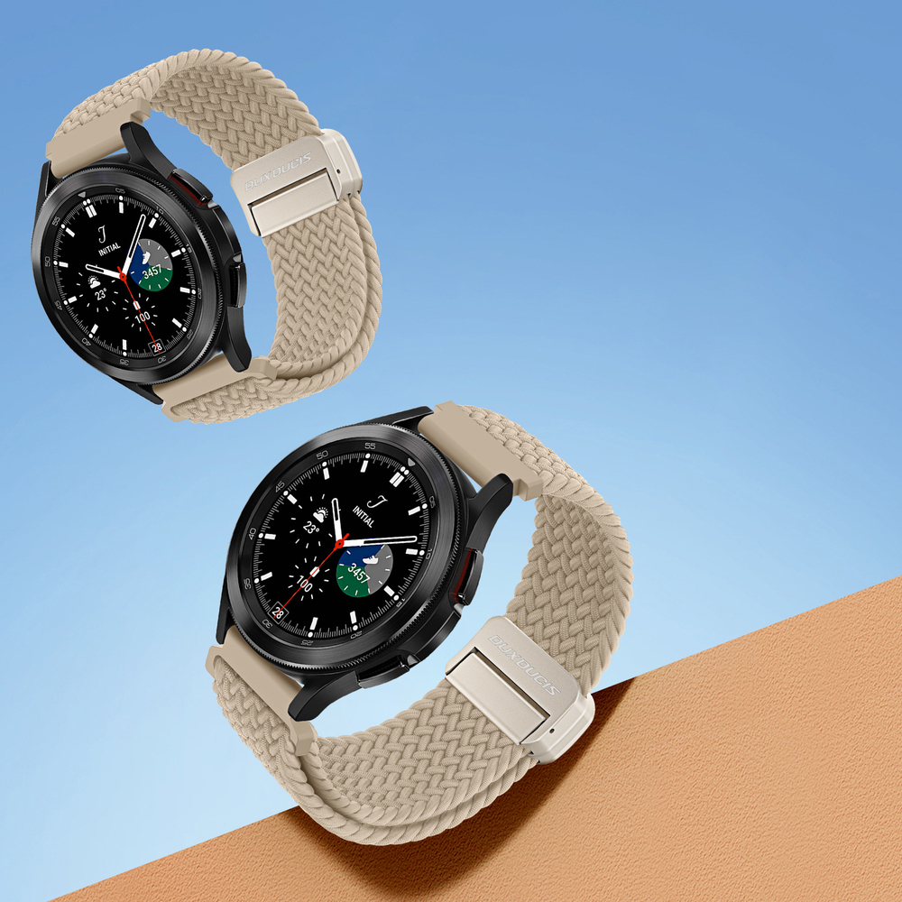 Эластичный ремешок серого цвета (Beige) от Dux Ducis для смарт часов Samsung Galaxy Watch 45 и 46мм (размер крепления 22мм), серия Strap (Mixture Pro Series)