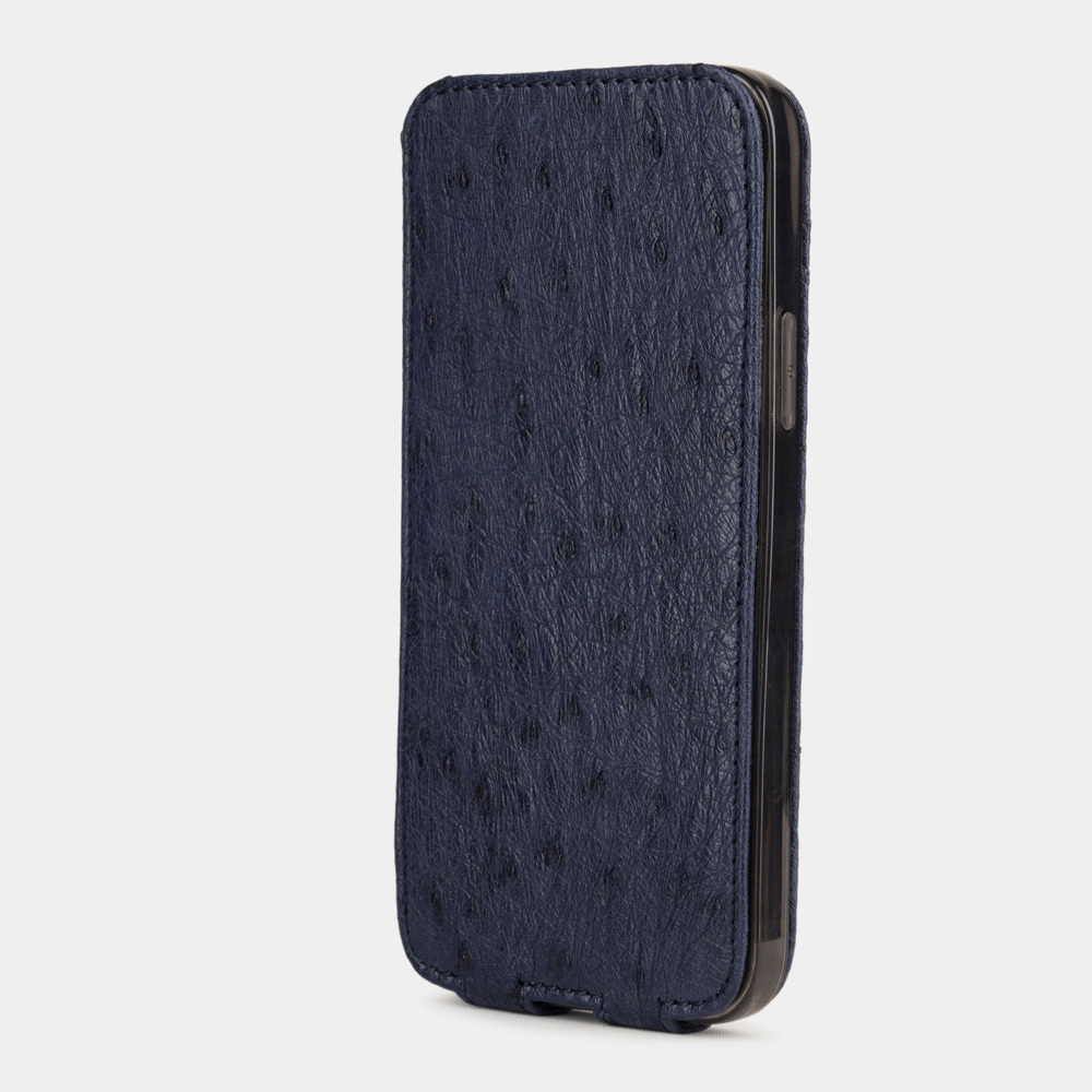 Чехол для iPhone 12/12Pro из кожи страуса, синего цвета