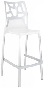 Стул пластиковый барный Papatya Ego-Rock Bar, сатинированный алюминий, белый