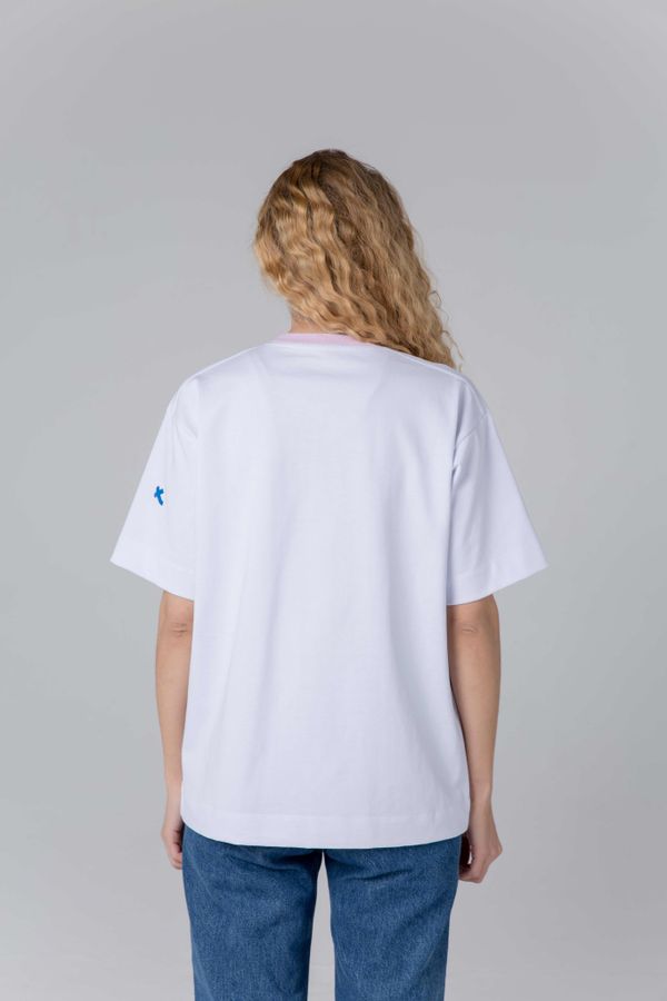 Футболка с розовой горловиной Женская Белая - фото 3