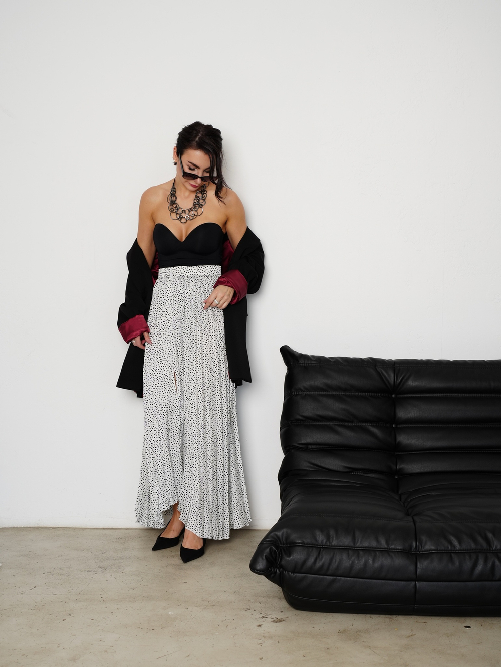 Юбка горох, плиссе, шелк, белая