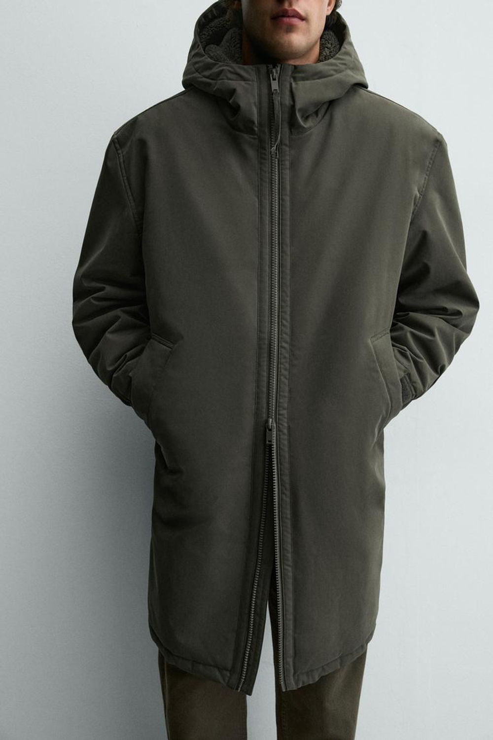 ZARA СТЕГАНАЯ КУРТКА С КОМБИНИРОВАННОЙ ОТДЕЛКОЙ, ХАКИ