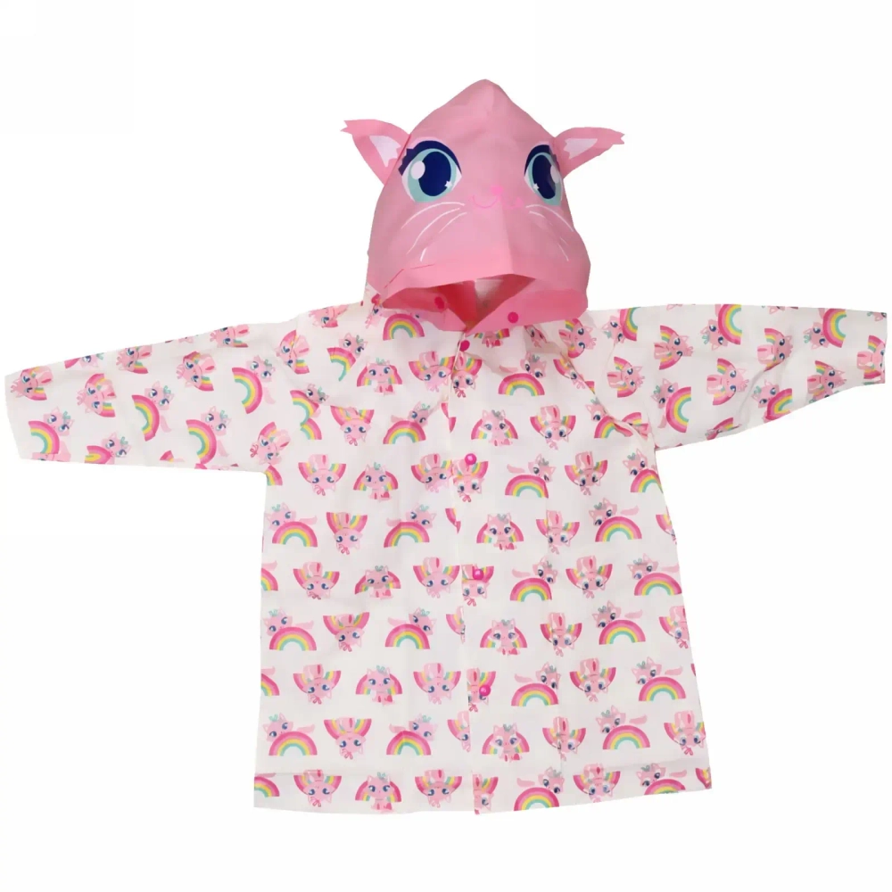 Дождевик-плащ детский «Волшебные звери-Радужный котенок» с капюшоном, на кнопках, размер M(57*42см) ДоброСад