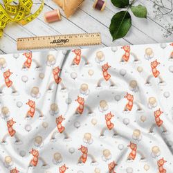 Ткань саржа лисята на радуге с шарами